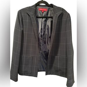 Ann Klein Women’s Blazer‎ Black w Cream Block Pattern. Sz 10 Excellent